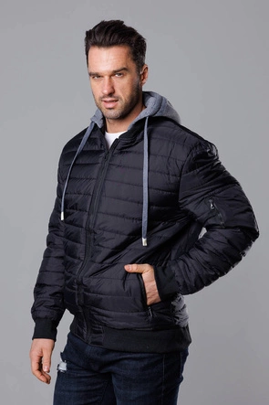 Męska kurtka bomberka z dresowym kapturem czarna (8M985-392)