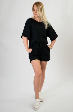DRES SPORTOWY DAMSKI BLUZA I SZORTY CZARNY (608ART)