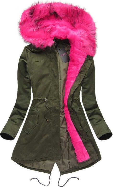 BAWEŁNIANA PARKA ZIMOWA KHAKI-RÓŻOWA (L111)