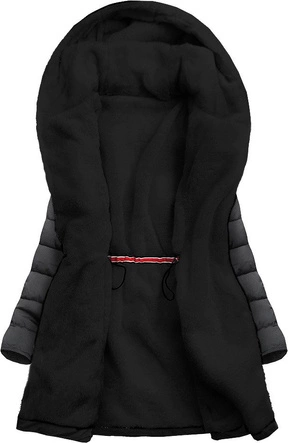 PIKOWANA KURTKA Z KAPTUREM GRAFITOWO-CZARNA (M-13)