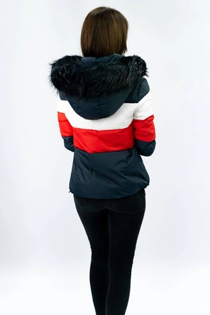 DAMSKA KRÓTKA PIKOWANA KURTKA ZIMOWA GRANATOWA (7692)