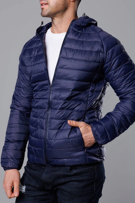 Pikowana kurtka męska z kapturem granatowa (HM112-4)