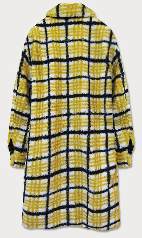 PLUSZOWY DAMSKI PŁASZCZ W KRATĘ ŻÓŁTY (002)