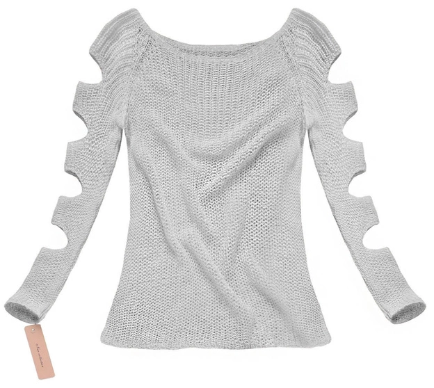 AŻUROWY SWETER SZARY (GOOD120)
