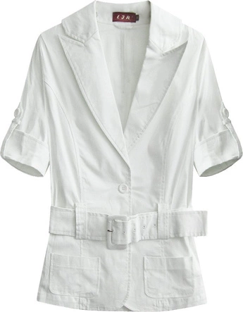 BAWEŁNIANY ŻAKIET Z KRÓTKIM RĘKAWEM BIAŁY (X1012X)