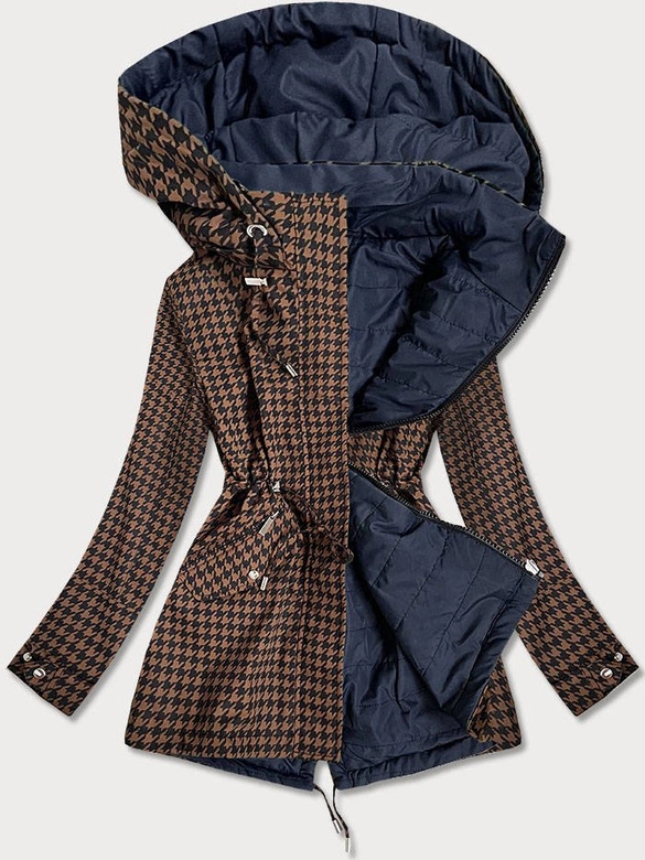 DWUSTRONNA KURTKA DAMSKA PEPITKA BRĄZOWO-GRANATOWA (W506)