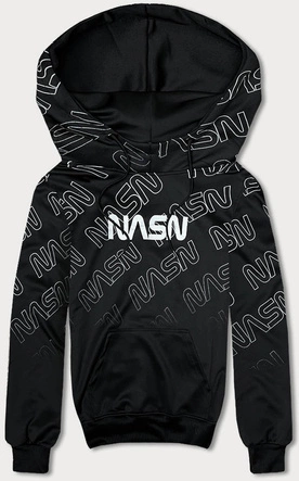 Męska bluza kangurka z nadrukiem czarna (8B991-3)