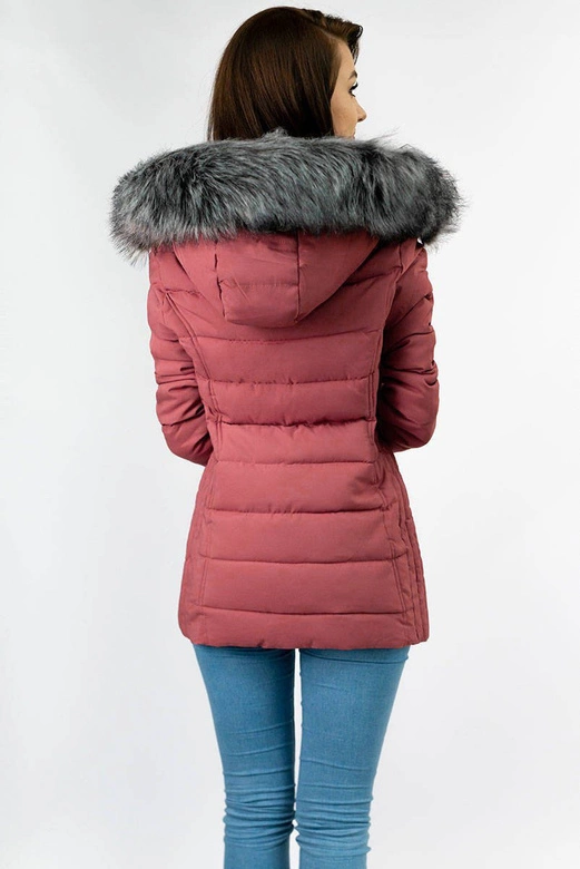 PIKOWANA DAMSKA KURTKA ZIMOWA Z KAPTUREM RÓŻOWA (XB9503X)
