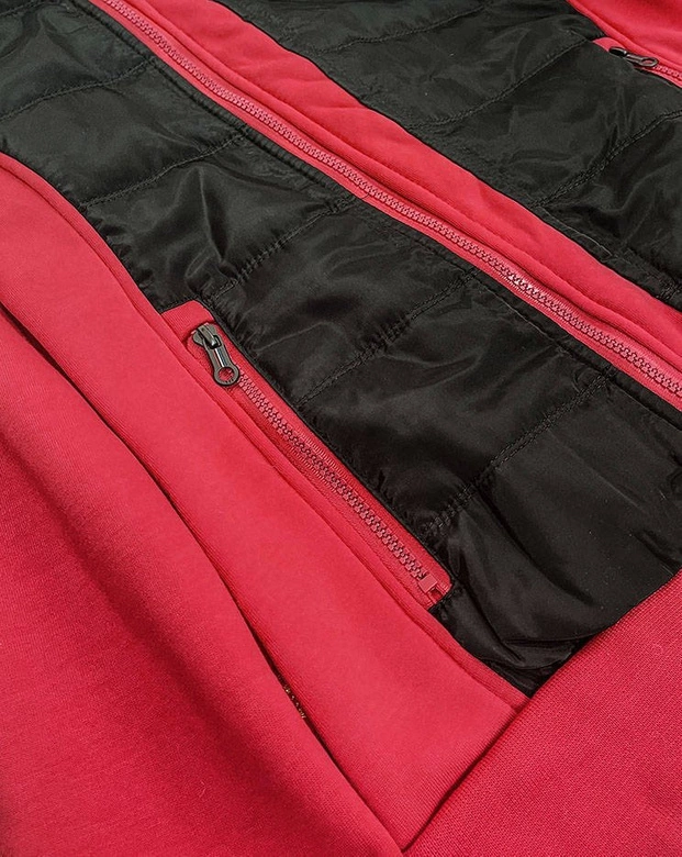 ROZPINANA BLUZA Z KAPTUREM CZARNO-CZERWONA (AMG726)