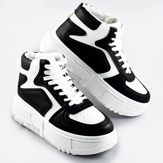 Damskie sneakersy za kostkę biało-czarne (ms-52)