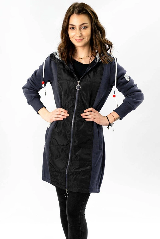 Długa bluza damska z kapturem grafitowo-czarna (532)