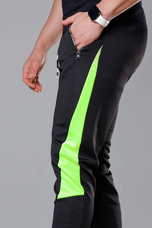 Spodnie dresowe z wstawkami męskie czarny-limonka (8K168)