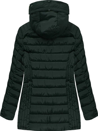 PIKOWANA DAMSKA KURTKA ZIMOWA Z KAPTUREM CIEMNOZIELONA (B2630-30)