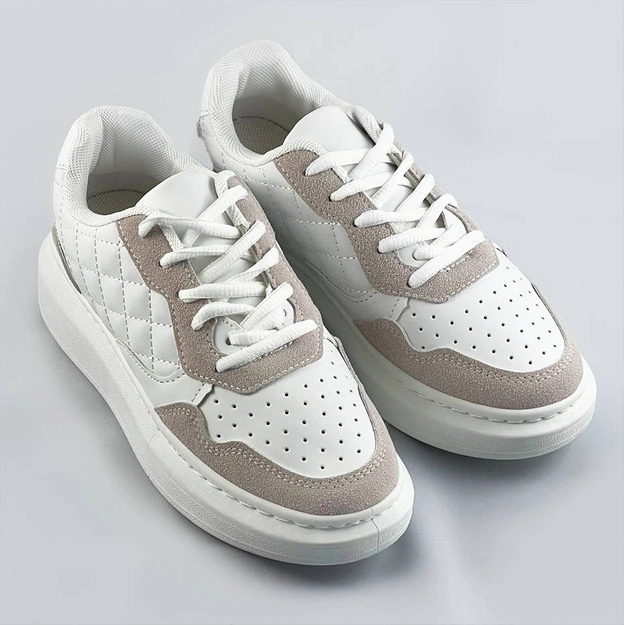 Damskie sznurowane półbuty sportowe biały/beż (rc-50)