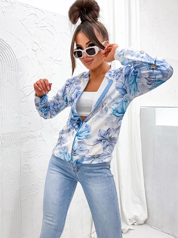 Welurowa bluza typu bomber niebieska (707S)