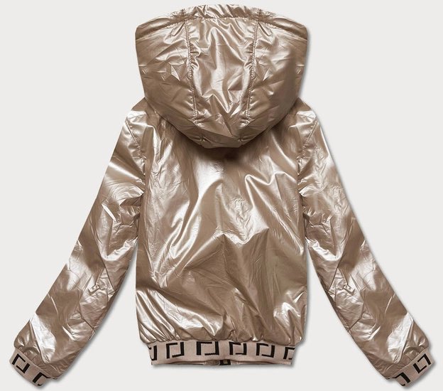 Krótka kurtka damska z kapturem beżowa (b8077-101)