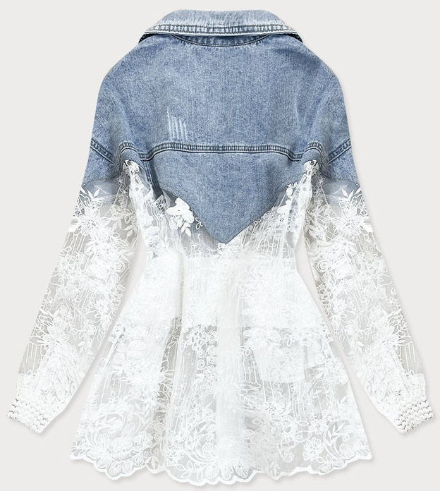 KURTKA DAMSKA Z ŁĄCZONYCH MATERIAŁÓW JEANS/BIAŁA (5833K)