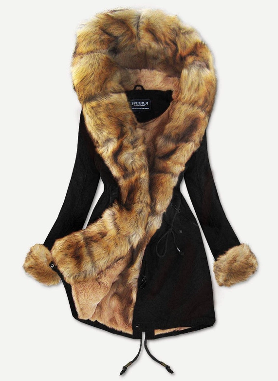 BAWEŁNIANA DAMSKA PARKA ZIMOWA Z FUTREM CZARNA (XW801X)