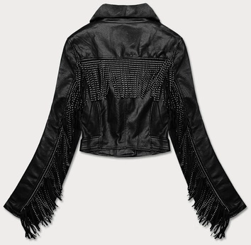 KRÓTKA KURTKA RAMONESKA Z FRĘDZLAMI CZARNA (DA-0632)