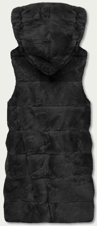 Kamizelka futrzana z kapturem czarna (B8059-1)