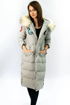 PŁASZCZ DAMSKI ZIMOWY Z PUCHEM NATURALNYM SZARY (8067)