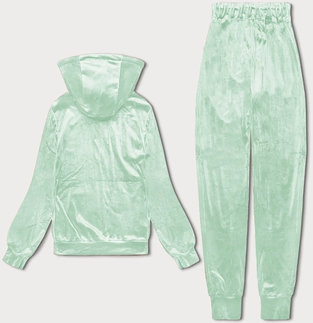 Welurowy dres damski z rozpinaną bluzą pistacja (8C1176-39)