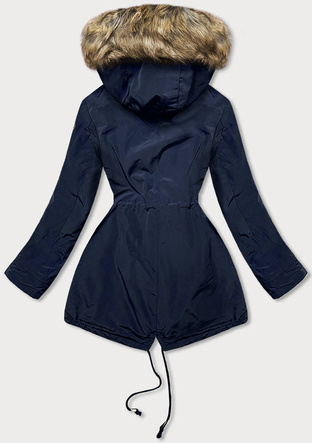Parka damska z futrzaną podszewką granatowa (m-21207)