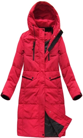 PROSTY PŁASZCZ Z PUCHEM NATURALNYM CZERWONY (7123)