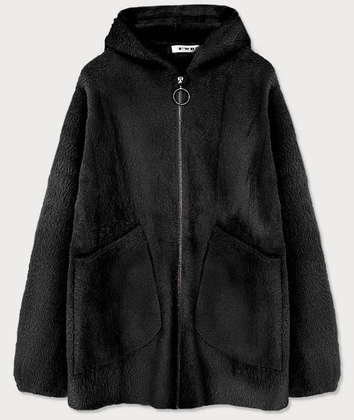 NARZUTKA KURTKA Z KAPTUREM A'LA ALPAKA CZARNA (B3009)