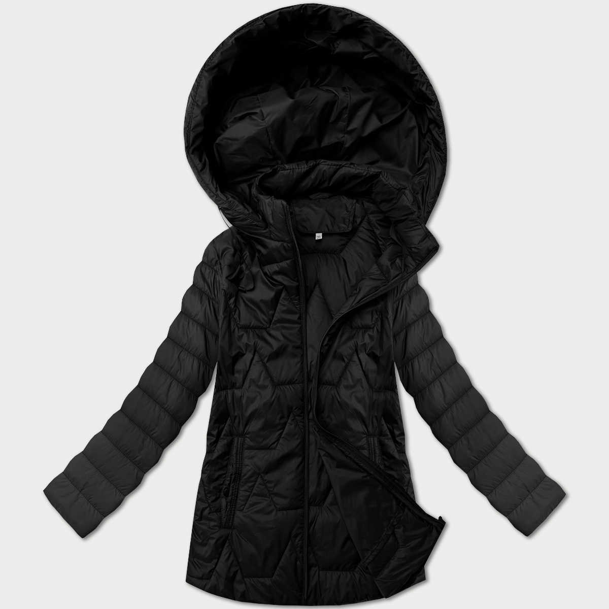 Lekka pikowana kurtka damska z kapturem plus size J Style czarna (16M9263-392)