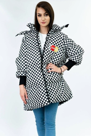 DAMSKA ZIMOWA KURTKA W KRATKĘ GRANATOWO-BIAŁA (701ART)