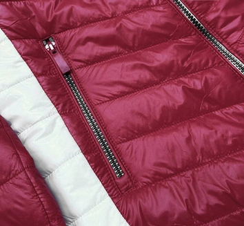 Kurtka damska dwukolorowa z kapturem czerwona/ecru (6318)