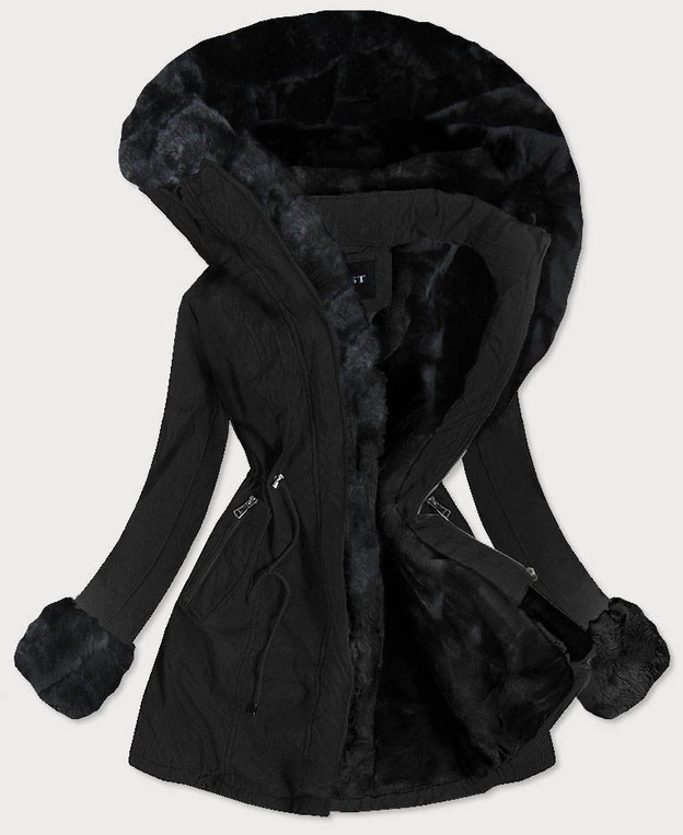 DAMSKA PARKA ZIMOWA Z FUTREM CZARNA (B9550)