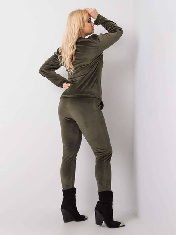 Welurowy dres damski plus size khaki (6085)