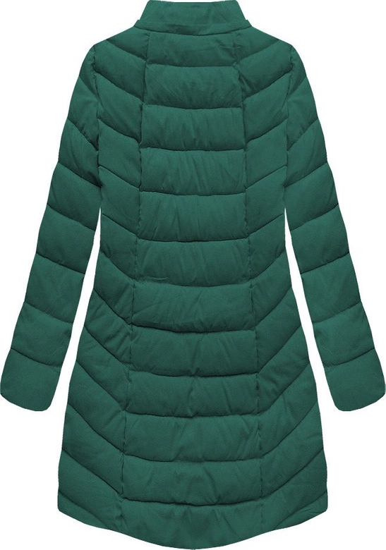 DŁUŻSZA ZIMOWA KURTKA DAMSKA Z KAPTUREM CIEMNOZIELONA (B2646)