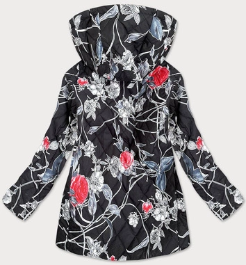DAMSKA KURTKA W KWIATY CZARNA (7721)