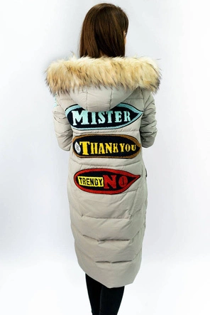 PŁASZCZ DAMSKI ZIMOWY Z PUCHEM NATURALNYM SZARY (8067)