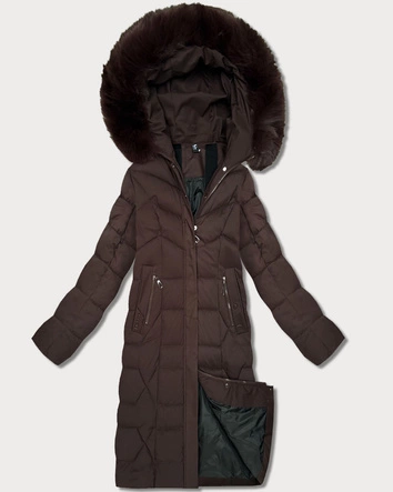 Długa kurtka damska z kapturem brązowa (7665#)