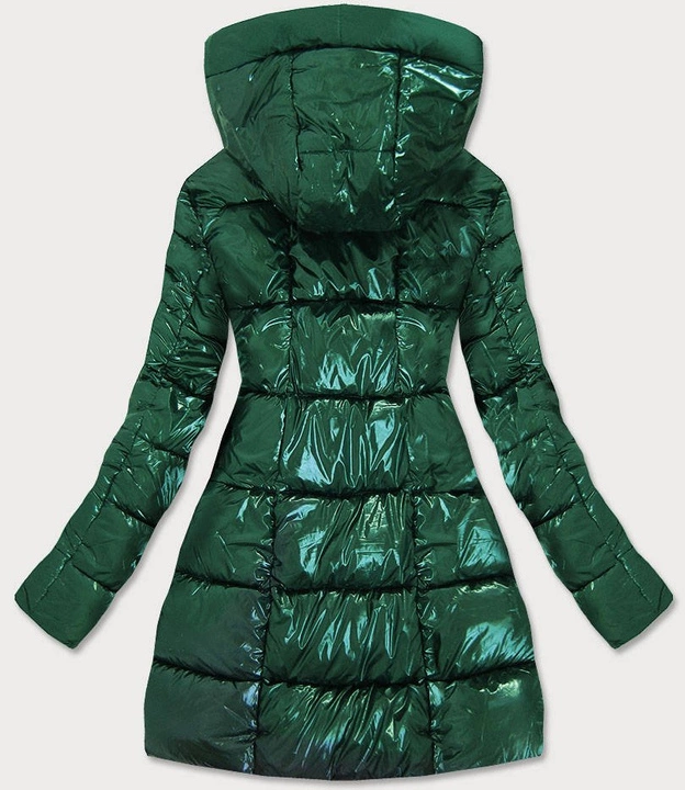 BŁYSZCZĄCA ZIMOWA KURTKA DAMSKA ZIELONO-ŻÓŁTA (R9545)