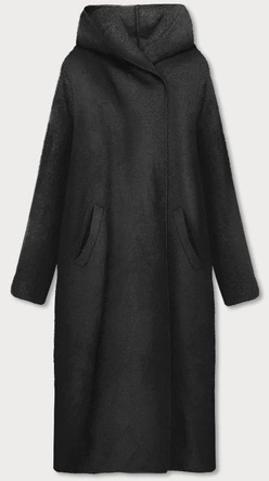 Długa narzutka z kapturem czarna (b6010-1)