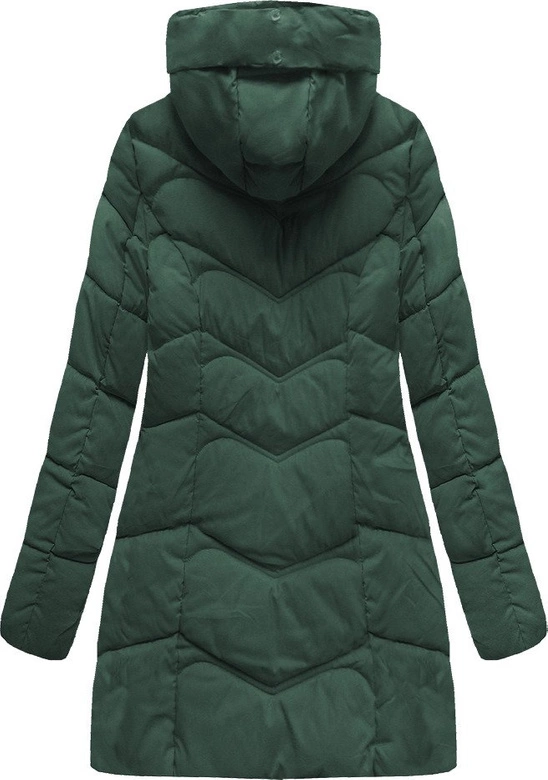 DŁUŻSZA PIKOWANA KURTKA Z KAPTUREM CIEMNOZIELONA (XR2643X)