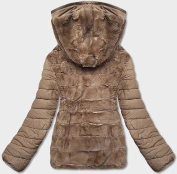 Krótka dwustronna kurtka damska zimowa beżowa (2M-21507)