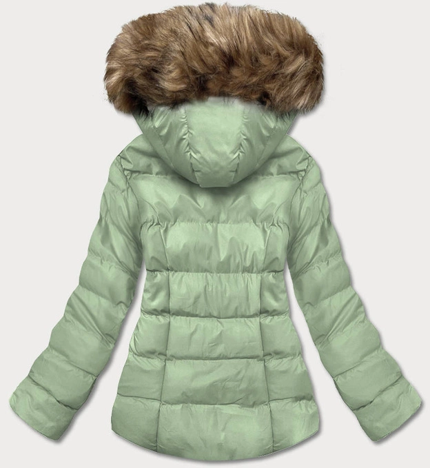 Krótka zimowa kurtka z kapturem pistacjowa (5M723-236)