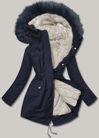 Ciepła kurtka zimowa damska granat/ecru/granat (w629big)