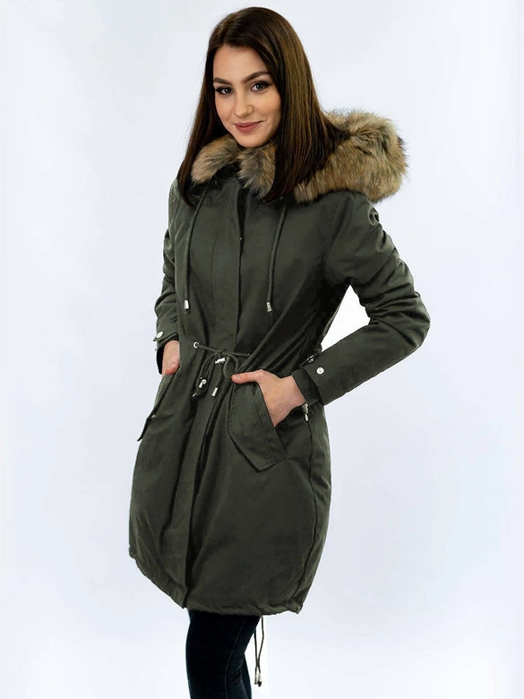 Zimowa damska parka z podpinką i kapturem army (7626)