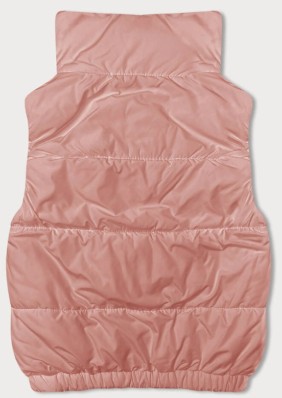 Krótki puchowy bezrękawnik damski ze stójką różowy (16M9092-51)