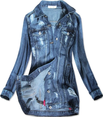 DŁUGA DAMSKA KURTKA JEANSOWA OVERSIZE NIEBIESKA (C089)