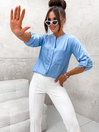 Koszulowa bluzka ze stójką niebieska (713)