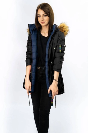 DWUSTRONNA ZIMOWA KURTKA DAMSKA Z KAPTUREM CZARNO-GRANATOWA (7313)