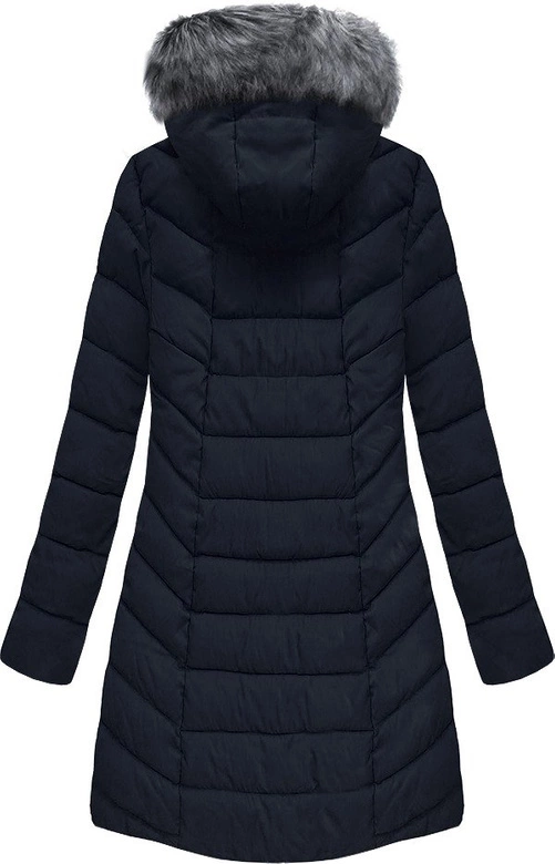 PIKOWANA DAMSKA KURTKA ZIMOWA Z KAPTUREM GRANATOWA (B2645)